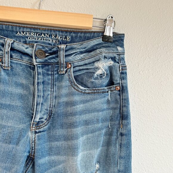 American Eagle Jeans Tomgirl Button Fly Destroyed Raw Hem Grunge - Picture 2 of 15